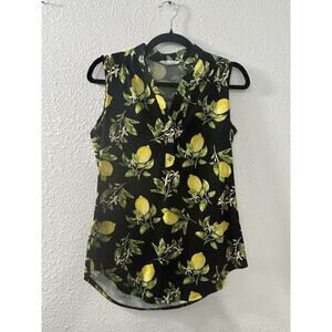 Womens Perseption Concept Black Blouse Sleeveless V Neck Tank Shirt Size S Lemon